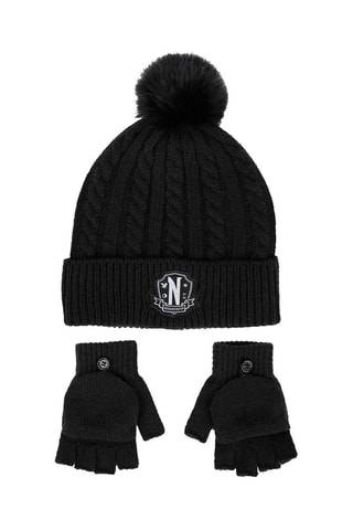 Gorro e luvas mitenes Wednesday Addams - Preto