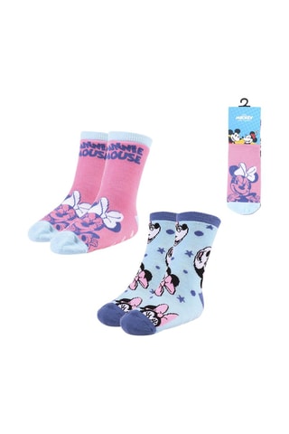 2 pares de meias antiderrapantes Minnie Disney Rosa e azul