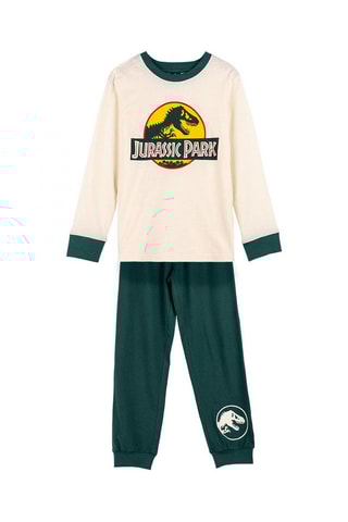 Pijama Mundo Jurássico Cru e verde-escuro