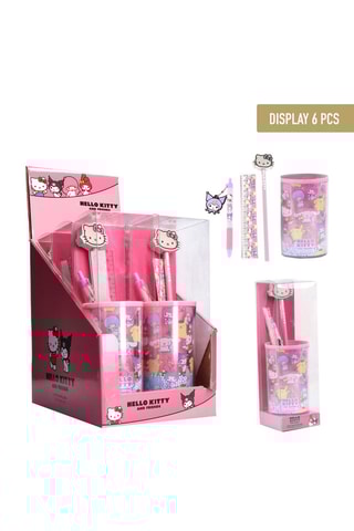 Coffret de papelaria suporte para lápis Hello Kitty e Sanrio - 6 peças - Rosa