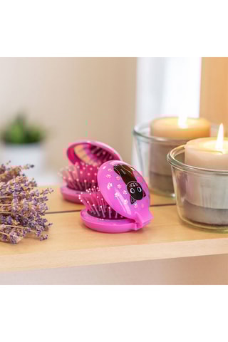 Opvouwbare haarborstel voor op reis Lady Retro Cat Pink- Roze en Zwart