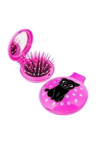Opvouwbare haarborstel voor op reis Lady Retro Cat Pink- Roze en Zwart