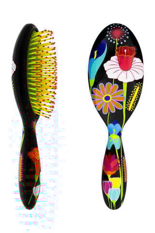 Haarborstel Ladypop Large Jardin fleurri- Zwart en Geel
