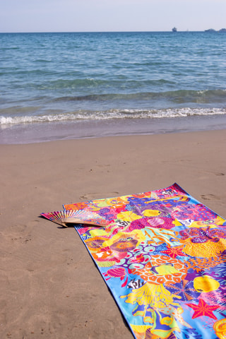 Serviette de plage Body DS - 75 x 150 cm - Jaune et rose