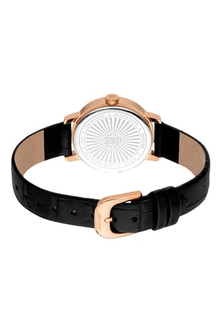 Leren Quartz Horloge - Zwart en Roségoudkleurig