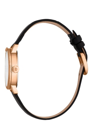 Leren Quartz Horloge - Zwart en Roségoudkleurig