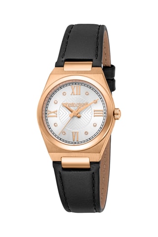 Leren Quartz Horloge - Zwart en Roségoudkleurig
