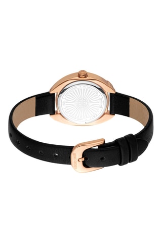 Leren Quartz Horloge - Zwart en Roségoudkleurig