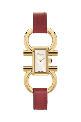Leren Quartz Horloge - Rood en Goudkleurig