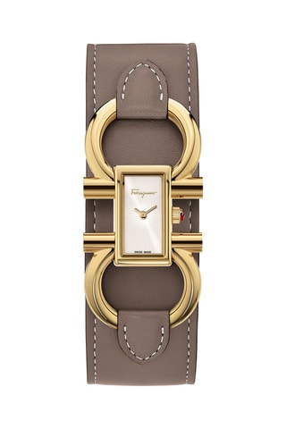 Kalfsleren Quartz Horloge Grijs en Goudkleurig