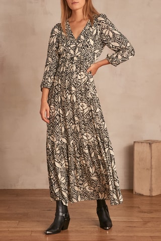 Vestido comprido Corale - Preto e cru