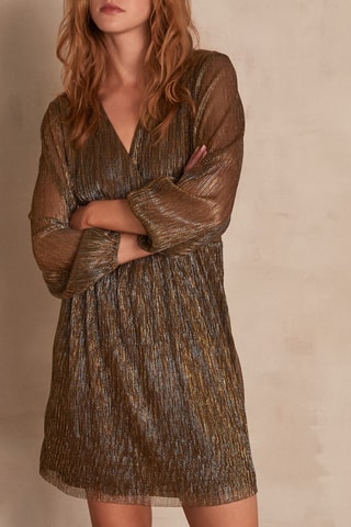 Vestido direito Clio - Dourado e castanho