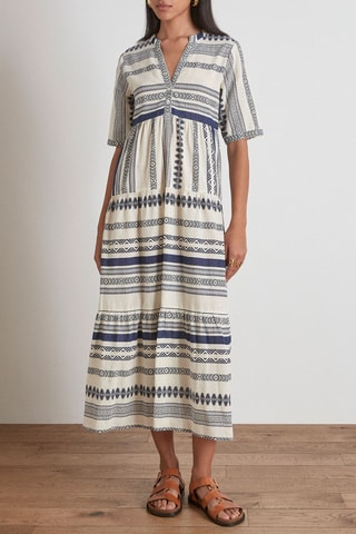 Vestido midi Cerise - Cru e azul