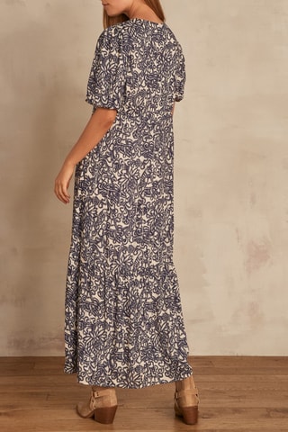 Vestido comprido Cecile - Cru e azul-noite