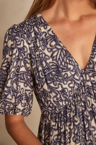 Vestido comprido Cecile - Cru e azul-noite