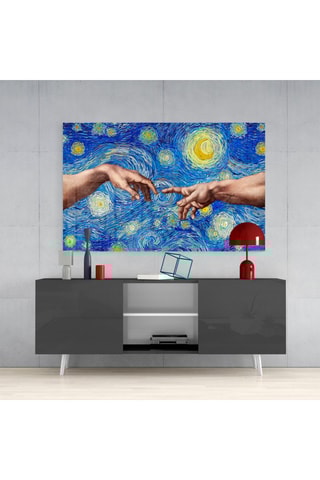 Tableau en verre trempé "La création d'Adam" et "La Nuit étoilée" - Michel-Ange et Van Gogh - Reproductions