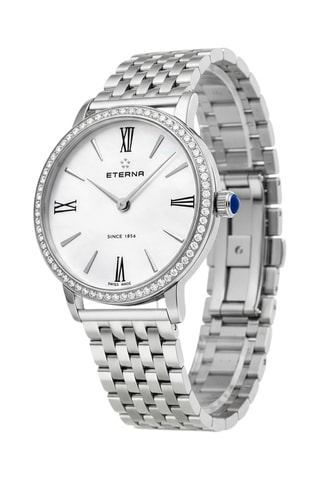 Montre à quartz en acier, nacre et diamants