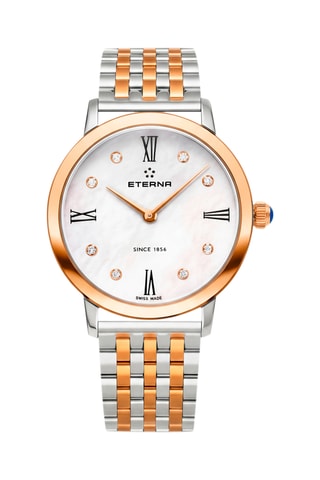 Montre à quartz en acier, nacre et diamants