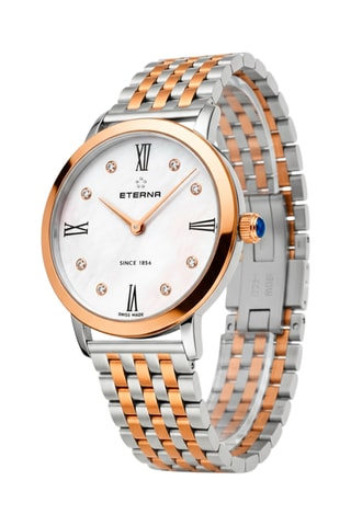 Montre à quartz en acier, nacre et diamants