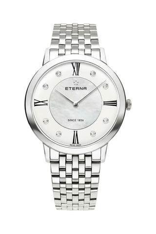 Montre à quartz en acier, nacre et diamants