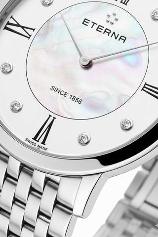 Montre à quartz en acier, nacre et diamants