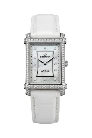 Montre à quartz en cuir, nacre et diamants