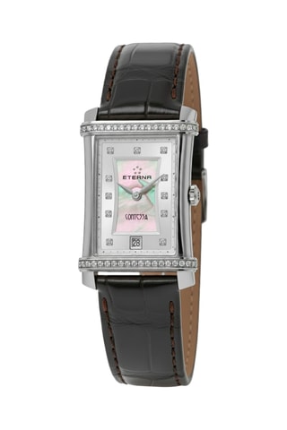 Montre à quartz en cuir, nacre et diamants