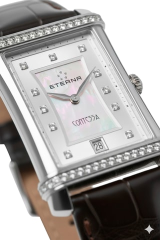 Montre à quartz en cuir, nacre et diamants