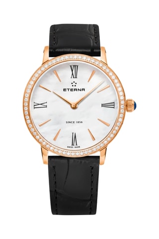 Montre à quartz en cuir, nacre et diamants