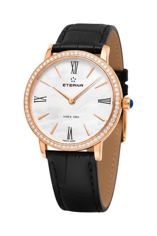 Montre à quartz en cuir, nacre et diamants