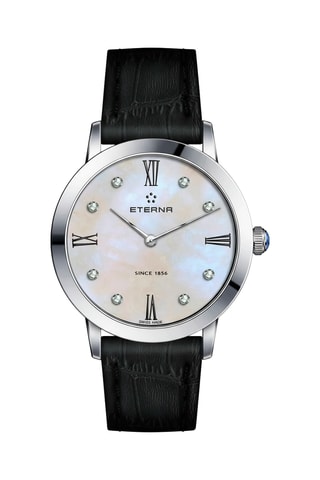 Montre à quartz en cuir, nacre et diamants