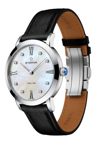 Montre à quartz en cuir, nacre et diamants