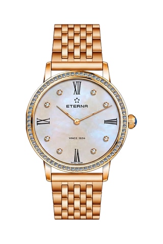 Montre à quartz en acier, nacre et diamants