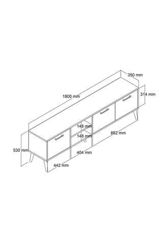 Meuble TV 3 abattants - 180 x 53 x 35 cm