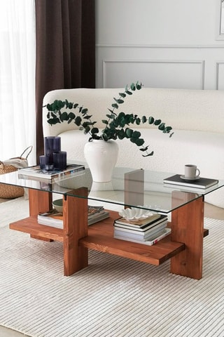 Table basse - En verre et bois - 105 x 60 x 40 cm
