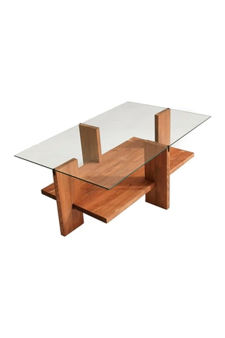 Table basse - En verre et bois - 105 x 60 x 40 cm