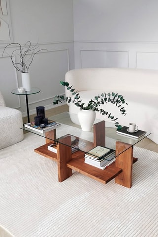 Table basse - En verre et bois - 105 x 60 x 40 cm