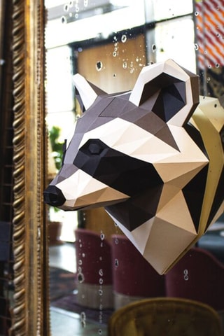 Origami 3D guaxinim - 18 x 16 x 16,5 cm - Cinzento