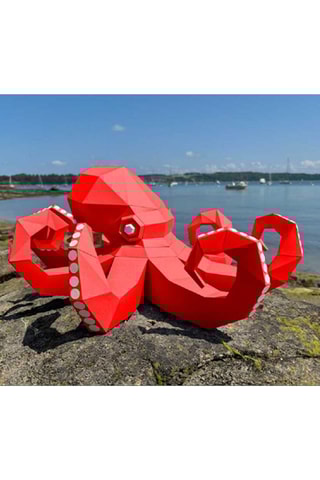 Escultura 3D Polvo - 22 x 60 x 50 cm - Vermelho e branco