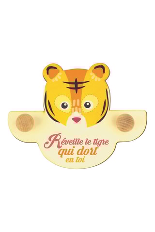 Bengaleiro pequeno troféu Tigre em madeira - 23,7 x 30,6 x 1 cm - Natural e amarelo