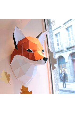 Origami 3D Raposa - 50 x 40 x 31 cm - Laranja e branco