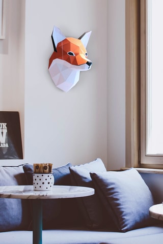 Origami 3D Raposa - 50 x 40 x 31 cm - Laranja e branco