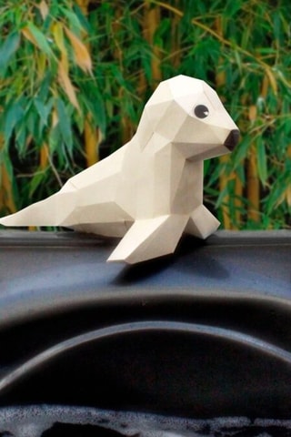 Origami 3D Troféu Focas bebés - 32 x 19 x 21 cm - Cinzento-claro