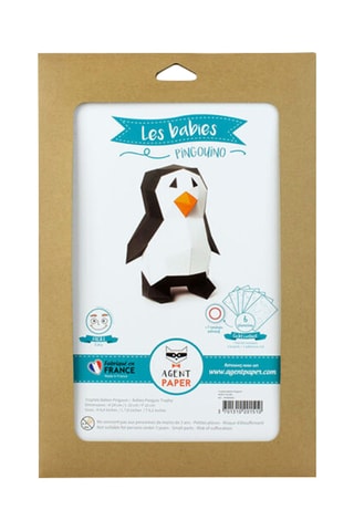 Origami 3D Troféu Pinguins Bebés - 24 x 20 x 16 cm - Preto e branco