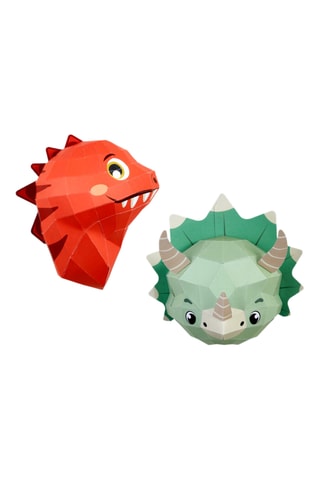 Origami 3D Troféu Easy Peasy Dinossauros - 36 x 17 x 9 cm - Vermelho e verde-claro
