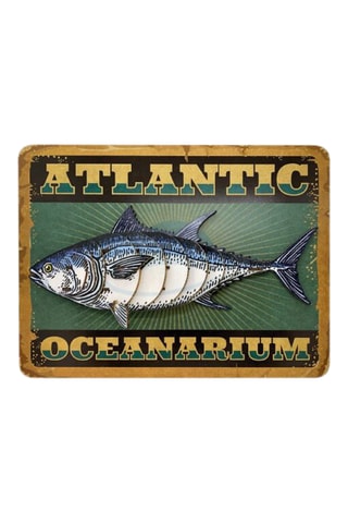 Atum em madeira - 37,5 x 29 x 4 cm - Branco e azul-cobalto