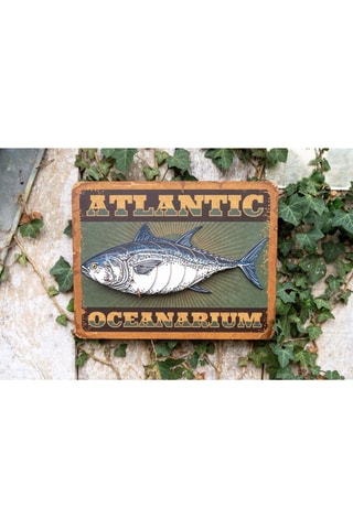 Atum em madeira - 37,5 x 29 x 4 cm - Branco e azul-cobalto