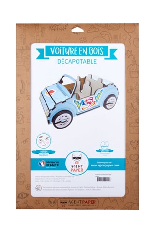 Carro descapotável em madeira - 20 x 11 x 8 cm