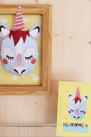 Decoração de parede Unicórnio - 26 x 18,5 cm - Bege e amarelo