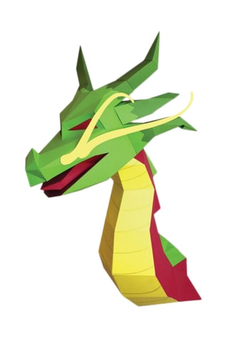 Origami 3D dragão asiático - 50 x 32 x 24 cm - Verde e vermelho